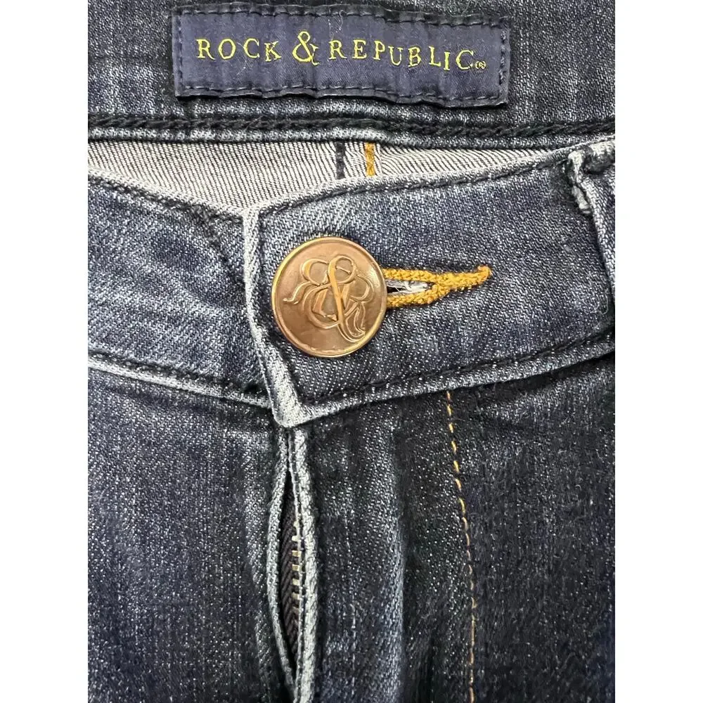 Rock & Republic Bootcut Jeans‎ Kassandra Women’s 6 29X32 Rhinestone Dark Wash